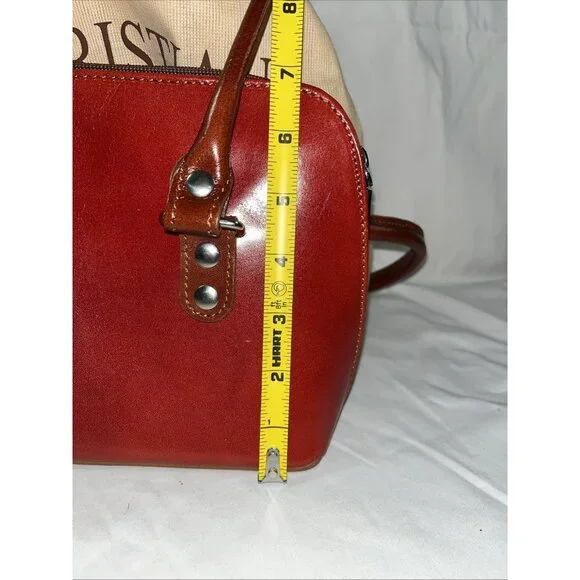 Christian Florence Made In Italy Leather HandBag Red With Brown Handle Dust Bag - Picture 13 of 15